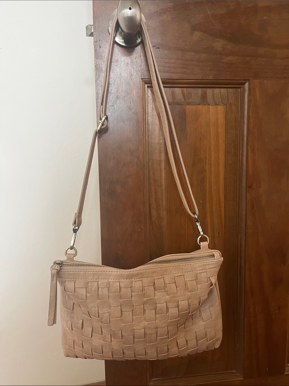 Joy Susan Woven Crossbody Bag - Tan